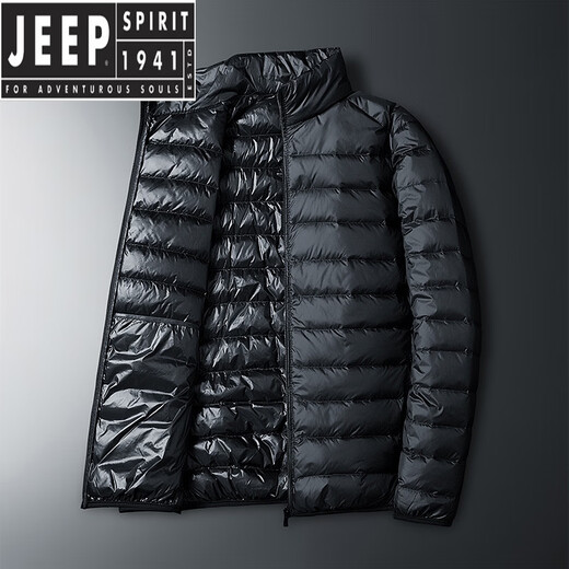 JEEP SPIRIT Down Jacket Men's Autumn and Winter White Duck Down Lightweight Stand Collar Hooded Casual Large Size Warm Jacket Women - Off-White S