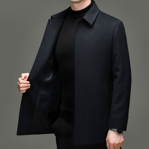 DVW international brand men's cashmere woolen coat autumn and winter new middle-aged business casual double-sided woolen warm coat high-end black cyan 3XL 190 suitable for 175-185Jin Jin equals 0.5 kg