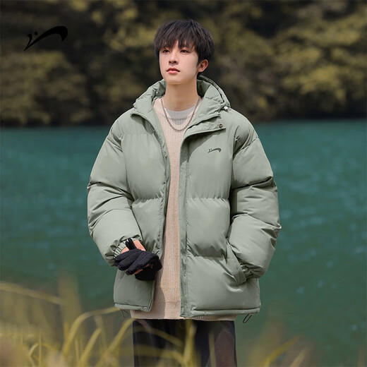 Guirenniao Down Cotton Jacket Men's Winter Thickened 2025 New Men's Hooded Jinjiang Cotton Jacket Warm Winter Clothes Gray Green 3XL