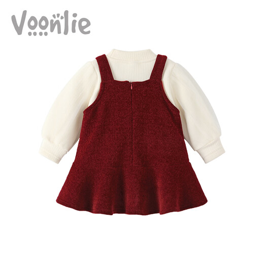 Fanlie VOONLIE girls' dress, winter style, children's plush velvet princess dress, one-year-old baby dress, New Year's Eve dress