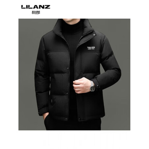 利郎（LILANZ）男士新款立领纯色休闲羽绒服中青年加厚保暖90羽绒服上衣外套 黑色 82593袖子可脱卸 (充绒量97.8克) 14XL (170)