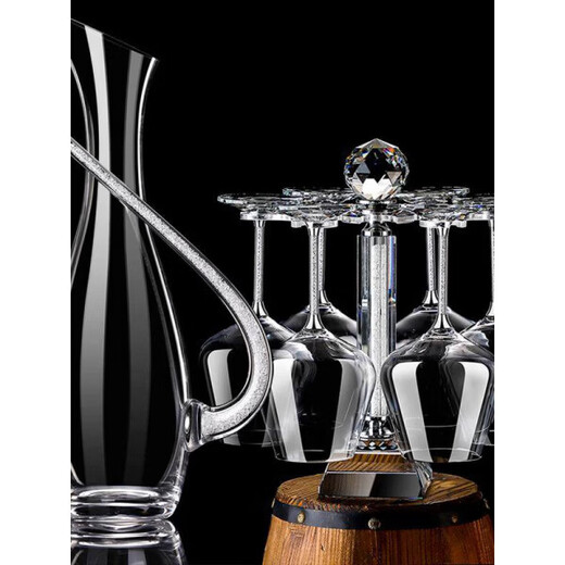 Goli Creative Crystal Glass Gold Foil Red Wine Glass Diamond Wine Glass Burgundy Goblet Wine Set 6 white diamond 600ml red wine glasses + U-shaped decanter + cup holder