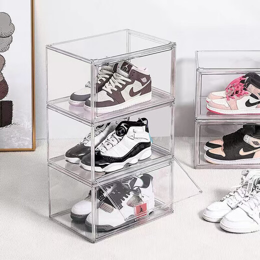 Yusenyi transparent shoe box sneaker storage display box magnetic drawer-type plastic folding shoe cabinet shoe wall 34x26x19cm vertical fully transparent front opening magnetic shoe box 30 pieces