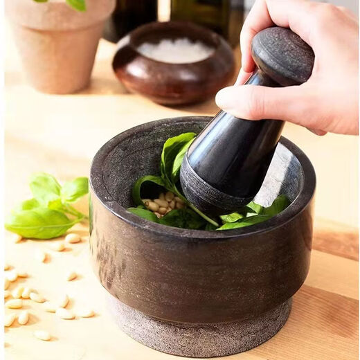 Garlic mortar, old-fashioned garlic jar, household garlic mortar, stone mortar, pestle and mortar, marble grinder, old-fashioned garlic jar, double-sided grinder