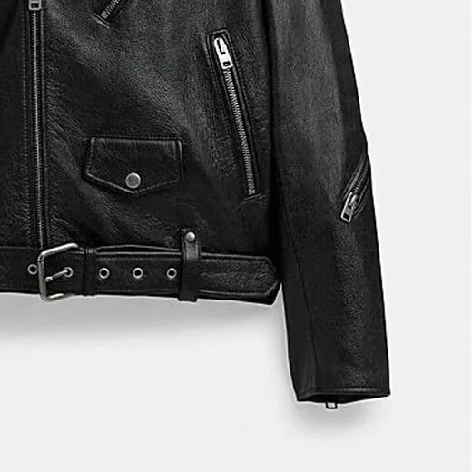 COACH FW solid color zipper lapel long-sleeved casual leather jacket for men black black M