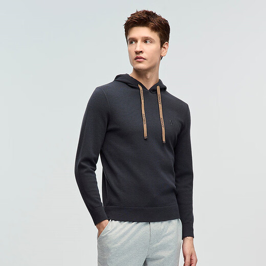 JODOLL men's 100% sheep wool comfortable and warm wool sweater fashionable casual versatile hooded sweater dark gray M 48