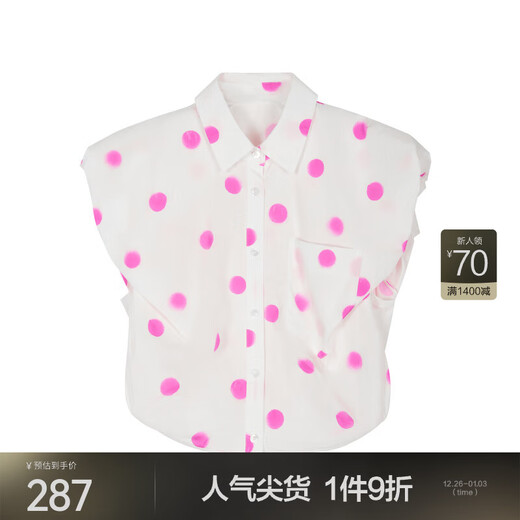 JNBY/Jiangnan Buyi Autumn and Winter Small Polka Dot Shirt Women's Shoulder Bubble Design Single-Breasted Lapel Sleeveless 5N7211060 690/Miscellaneous Pink S