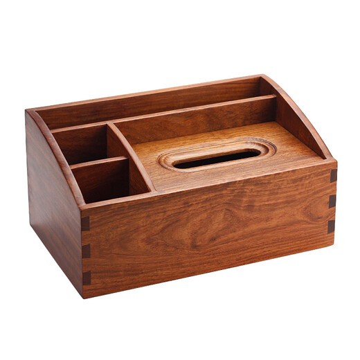 Fantasy mahogany tissue box Burmese rosewood multifunctional paper box solid wood living room household large remote control storage box red Burmese flower plain two compartments free gourd toothpick holder
