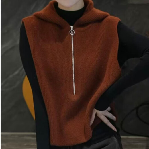 2025 new autumn pullover solid color lazy style half-zip top for women CSqy lazy style hooded vest jd brick red one size fits all 80-160Jin Jin is equal to 0.5 kg can be worn