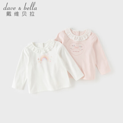 DAVE&BELLA 2026 spring new children's long-sleeved T-shirt pure cotton girls' tops sweet children's bottoming shirts baby girl clothes white ready stock 110 cm (recommended height 100-110cm)