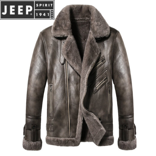 JEEP SPIRIT Estación europea de piel todo en uno para hombre invierno nueva chaqueta de moto de cuero engrosado de terciopelo chaqueta de lana de cordero gris 2XL
