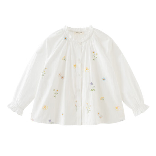 DAVE&BELLA children's shirts spring clothes for girls and older children long-sleeved casual embroidered white shirts