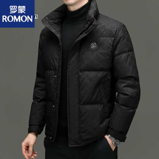 罗蒙（ROMON）冬季新品90%白鸭绒加厚羽绒服男中青年浪漫绅士迷彩外套 黑色(8003款) M 170【适合100-125斤穿】