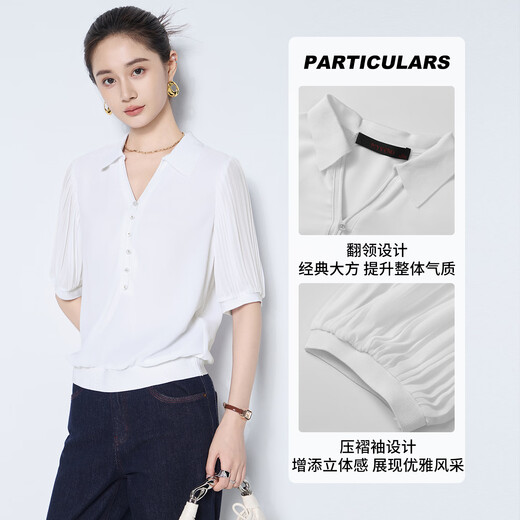 MY TENO Martino 2026 spring and summer new style French lapel half-breasted pullover shirt pleated short-sleeved shirt top temperament pink 2XL 44/2XL