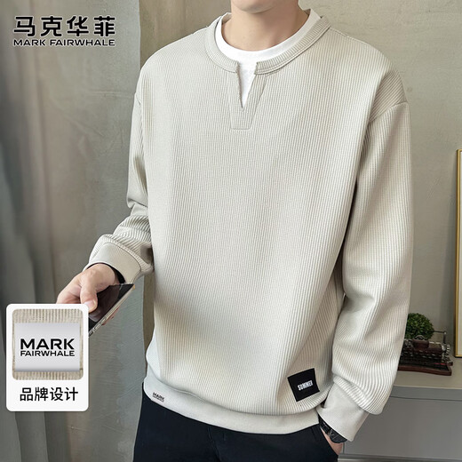 MARK FAIRWHALE sweatshirt men's winter trendy casual fake two-piece long-sleeved T-shirt men's top jacket apricot XL