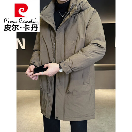 Pierre Cardin mid-length men's down jacket winter 2026 new hooded thickened trendy brand men's winter windbreaker jacket black XL 120-140Jin Jin equals 0.5 kg