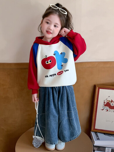 Xiaohongshu hot style girls autumn and winter contrasting color velvet sweatshirt 2025 new style children's style baby thickened and warm picture color cm1 100