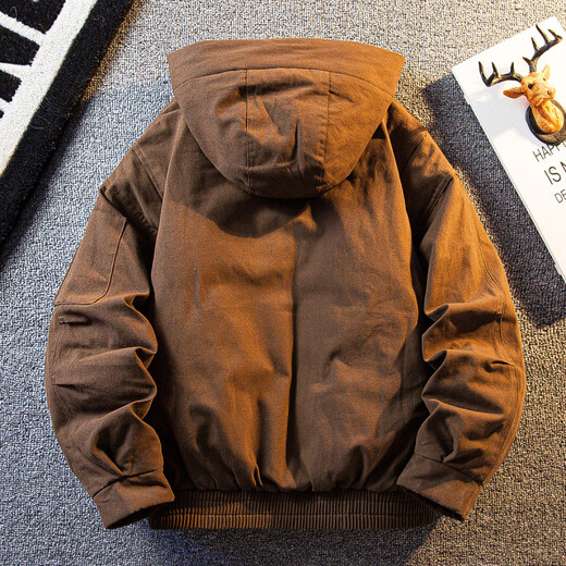 Playboy Cotton Workwear Down Jacket Men's Winter Warm White Duck Down Men's Hunting Flight Jacket Brown 3XL (186-205Jin Jin equals 0.5kg)