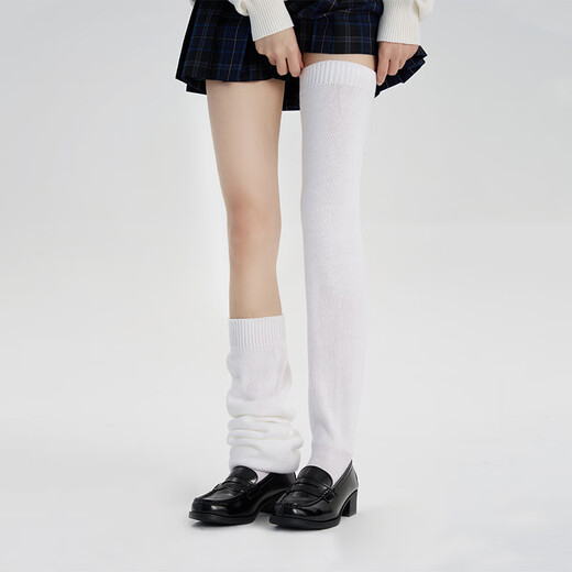 A cloud flat foot socks cover JK mid-length long bubble socks warm calf socks knitted leg covers white 1 pair M 70c