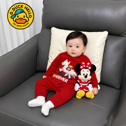 G.duck parent-child wear red New Year sweater thick winter family of three infants and children 2026 new sweater mother and daughter wear New Year's greetings clothes red 80 cm