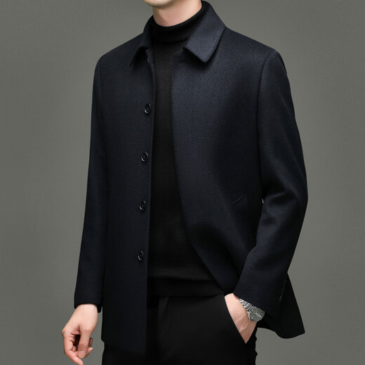 DVW international brand men's cashmere woolen coat autumn and winter new middle-aged business casual double-sided woolen warm coat high-end black cyan 3XL 190 suitable for 175-185Jin Jin equals 0.5 kg