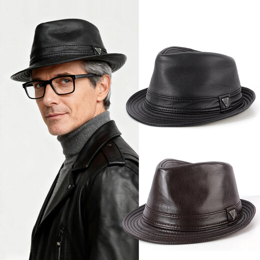 SOOKI Retro Genuine Leather Men's Autumn and Winter British Style Middle-aged and Old Dad Warm Shanghai Beach Hat Gentleman Hat Grandpa and Elderly Hat Black XL (57-58cm)