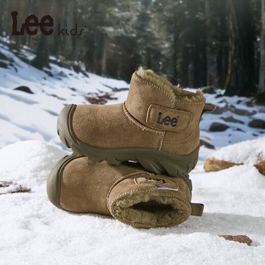 Lee children's shoes winter new versatile children's velvet snow boots girls Northeast warm cotton shoes boys 50% off gray green 33 recommended foot length 204-209mm