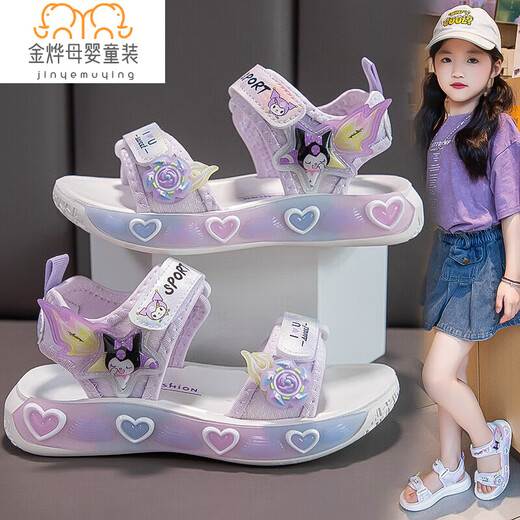 Yujiyu Girls Sandals Summer New 2025 Children's Beach Shoes Soft Sole Children's Shoes Non-Slip Middle and Large Children's Girls Princess Shoes Purple-Velcro Adjustable Front and Back 25 Sizes Inner Length 16cm