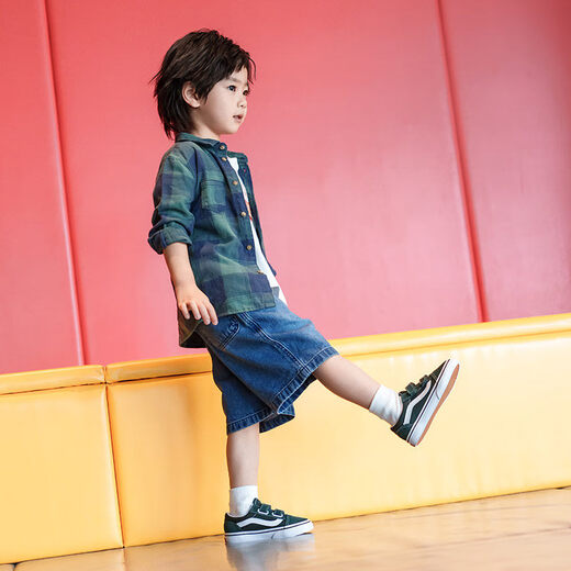 VANS children's shoes Old Skool V children's sneakers retro dark green buckle and sticky buckle personalized street green 19 measured inner length 11.5cm