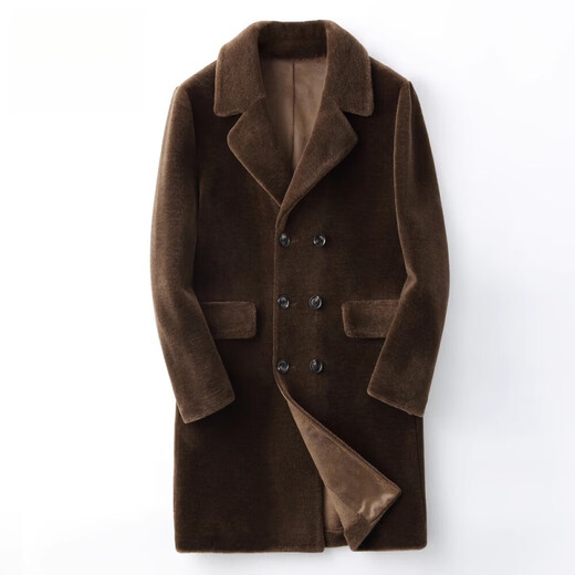 CHEVALPES international first-line brand suit collar sheep sheared double-breasted long fur coat one-piece lamb hair men's fur outer military coffee M 165