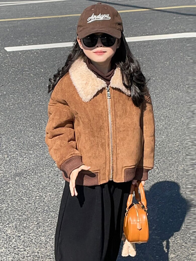 BALA is suitable for purchasing products. Winter boys' coat covered with fur all-in-one machine, medium and large children's brown fur + chocolate leather 110