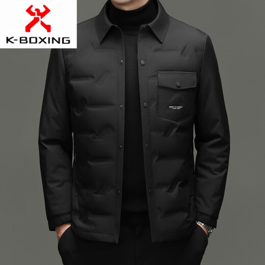 KBXNG Men's Light Lapel Down Jacket Casual Jacket Winter Middle-aged Dad's Business Versatile Down Jacket Black M 170