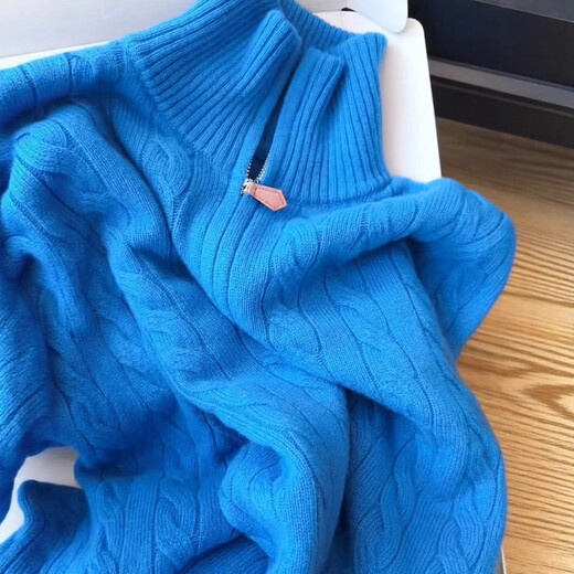 Light luxury fashion blue half-zip sweater autumn and winter new age-reducing half turtleneck slimming sweater top blue XL recommended weight 120-140Jin Jin equals 0.5 kg