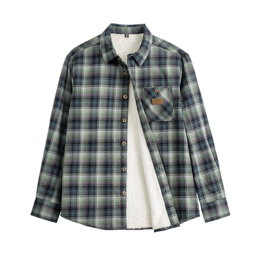 Madden Workwear Polar Fleece Plaid Shirt Jacket Men's American Retro Plaid Plus Velvet Warm Men's Long Sleeve Shirt Autumn and Winter Blue Brown Sleeves Not Velvet XL