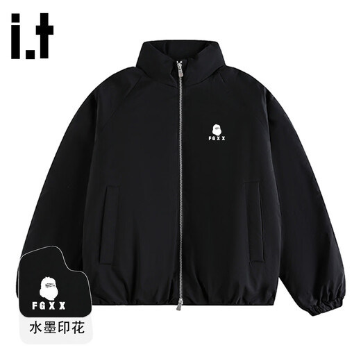 Fingercroxx it модный брендовый мужской пуховик с воротником-стойкой, зима 2025, новая свободная повседневная универсальная теплая куртка на белом утином пуху, черный счетчик, тот же стиль, M 115-135Jin Jin, вес 0,5 кг