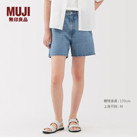 MUJI女式 木棉混 牛仔短裤女款裤子25年夏季女装BE1VKA5S 浅蓝色 S （155/62A）