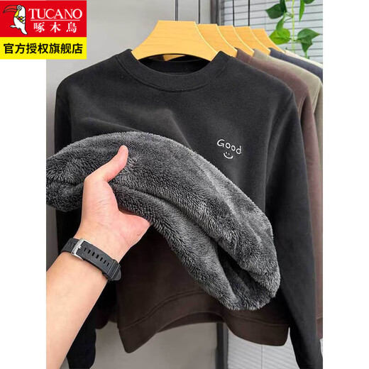 Woodpecker thickened velvet sweatshirt men's round neck winter flannel warm top men's fleece ultra-thick all-in-one velvet bottoming shirt 6665 meters gray 2XL recommended 125-145Jin Jin equals 0.5 kg