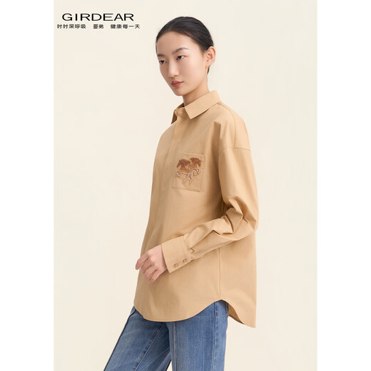 GIRDEAR's new style exquisite three-dimensional printed casual versatile long-sleeved women's simple shirt 1300989 Black S (2)