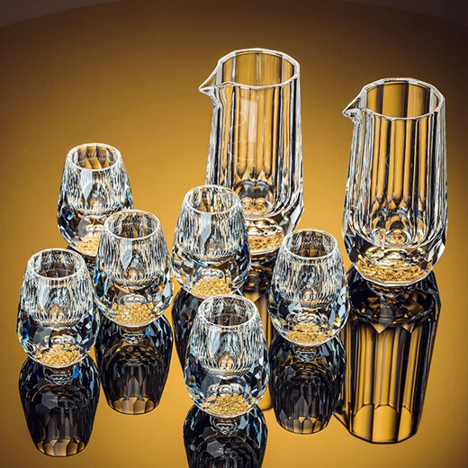 Yusenyi high-end gold foil crystal white wine cup household glass small wine cup two liang white wine divider wine gift box set gold foil water drop cup X6 gold foil faceted pot X6 orange leather case 66