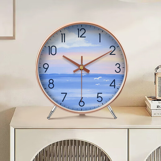 Ocean display clock, table clock, living room ornaments, home desktop high-end table clock, simple and atmospheric clock, modern creative table clock A839 black, silent movement, 8 inches in diameter, 20 cm