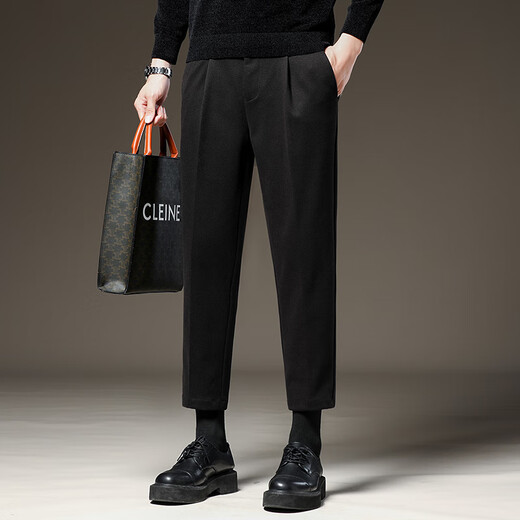 Baleno S&K autumn and winter woolen trousers men's slim trousers Korean style casual straight plus velvet drape nine-point trousers CY86 gray nine-point regular 29 110-120Jin Jin equals 0.5 kg