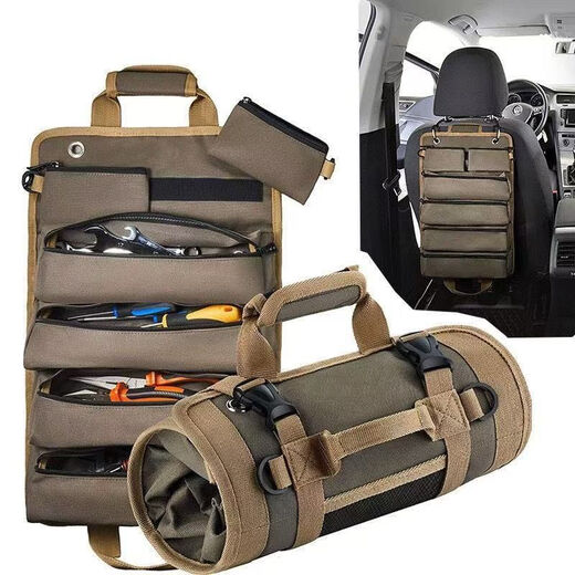 An Junsheng roll-type tool bag wear-resistant storage hardware and electrical tools thickened tool bag woodworking storage bag handbag folding enlarged and thickened version car tool bag khaki color