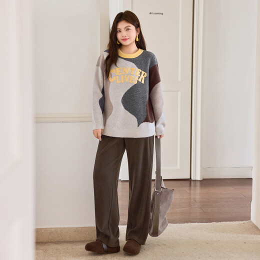 MsShe 18 count arctic velvet plus size women's 2025 winter wear fat mm jacquard embroidery contrasting thick sweater oatmeal color ready stock 5XL