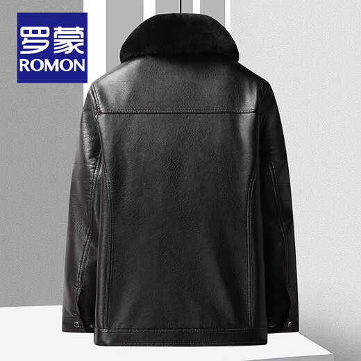 ROMON middle-aged and elderly men's imitation leather jacket with velvet and thickened dad winter coat with removable liner to prevent cold and warm leather jacket, brown (removable liner) (removable fur collar) L /175