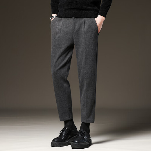 Baleno S&K autumn and winter woolen trousers men's slim trousers Korean style casual straight plus velvet drape nine-point trousers CY86 gray nine-point regular 29 110-120Jin Jin equals 0.5 kg