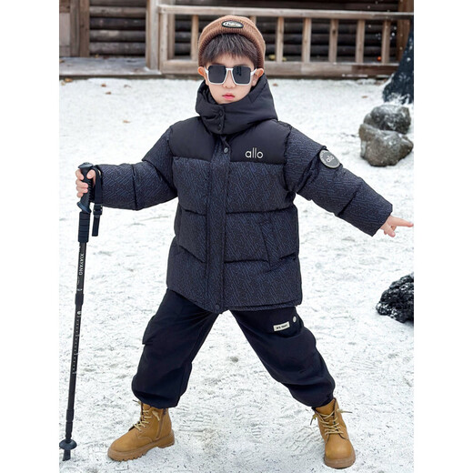 HAL.DUCK Down Jacket Boys' Cotton Jacket Winter Thickened Giant Warm Children's Cotton Jacket 2026 New Boy Handsome Young Master Winter Cotton Jacket Black Cotton Thickened 100 cm (Recommended Height Around 95)