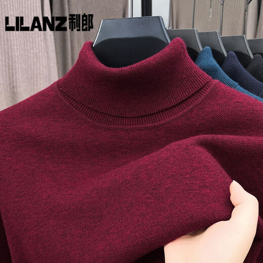 利郎（LILANZ）高品质加厚精纺羊毛衫可机洗男全毛双翻领针织衫时尚保暖高领毛衣 灰色 加厚 3XL