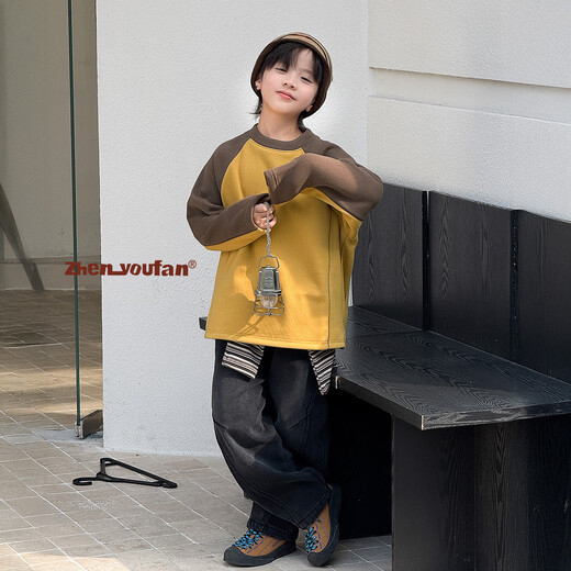 Zhen Youfan German velvet thickened boys' bottoming shirt new winter boy plus velvet warm boy winter style children's T-shirt trend