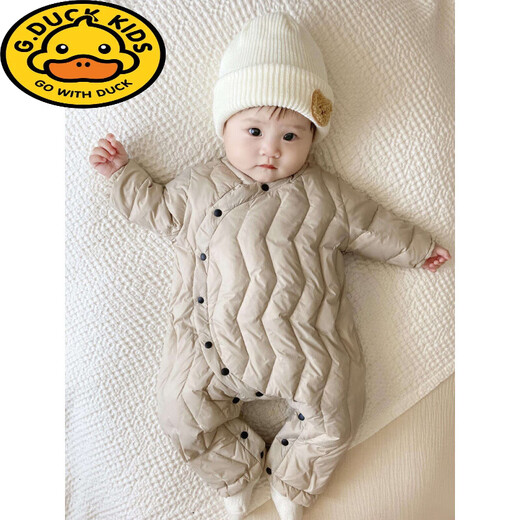 G.duck Winter Down Jumpsuit Newborn Warm Jacket for Male and Female Baby White Duck Down and Velvet Outing Clothing Baby Romper Suit Black Slanted Feather Jumpsuit 90cm
