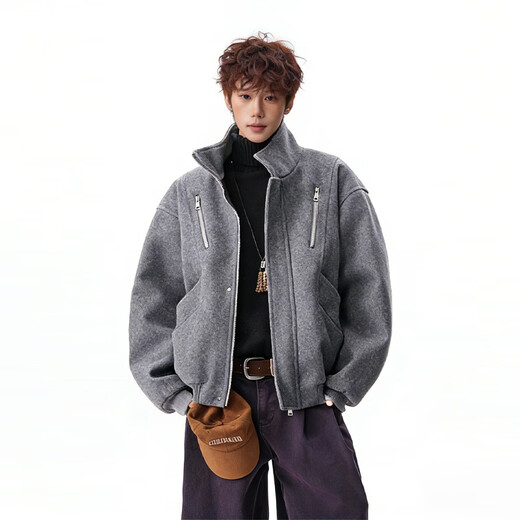 OEMG Harrington deconstructed design cotton jacket men's winter high-end thickened warm wool top jacket brown high quality XL recommended 110-130Jin Jin equals 0.5 kg